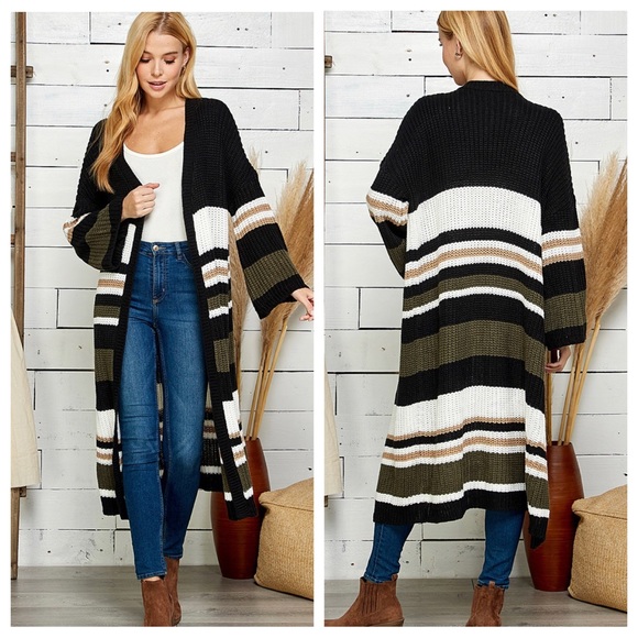 25 MULTI COLOR BLOCK OPEN FRONT LONG CARDIGAN - Picture 3 of 4